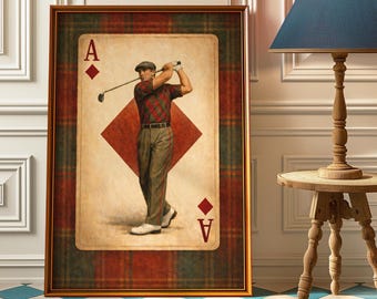 Vintage Golf Swing Print – Retro Playing Card Wall Art, Country Club Decor