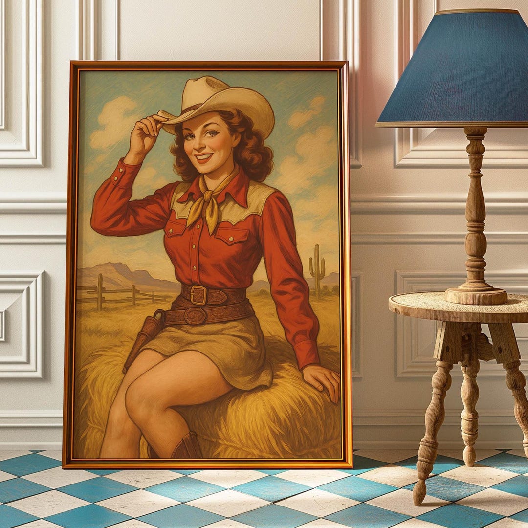 Pinup Rodeo Vintage Cowgirl Poster - Western Wall Art - Retro Rodeo Girl Print ...