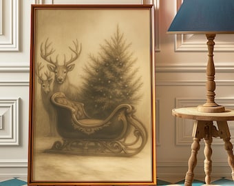 Vintage Santa Sleigh Vintage Christmas Wall Art , Vintage Christmas Wall Art ,  Christmas Poster Printable