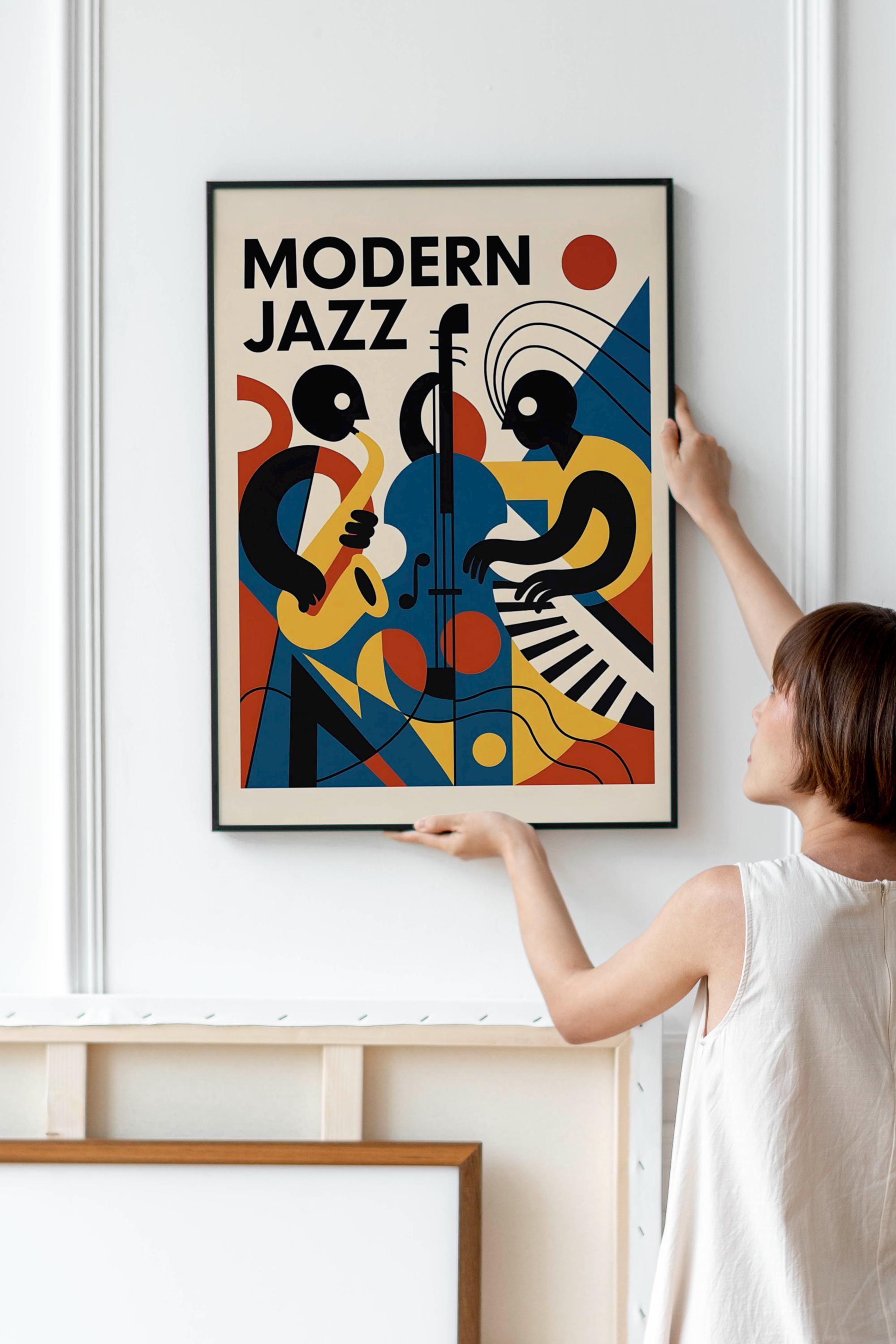 Modern Jazz Art Print: Mid-century Saxophone & Piano Cubist