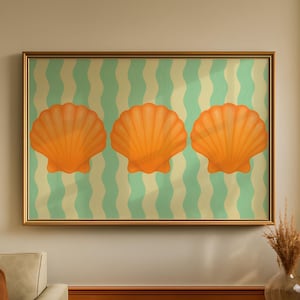 Retro orange snäckskalstavla: Kustnära väggkonst från mitten av århundradet, horisontell poster