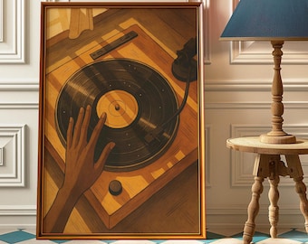 Impresión artística en vinilo de mujer negra - Arte mural vintage de chica negra - Póster retro de tocadiscos - Impresión de póster de vinilo de moda - Arte de vinilo