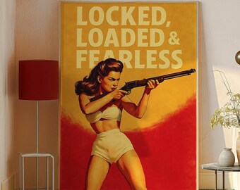 Locked Loaded And Fearless Vintage Feminist Poster - Women Empowerment Wall Art - Girl Power Art - Trendy Feminist Art Print - Feminist Gift