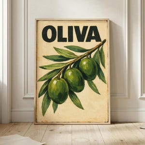 Vintage Olivenzweig Poster - Retro Küchen Wand Kunst - Mediterrane Bauernhaus Dekoration