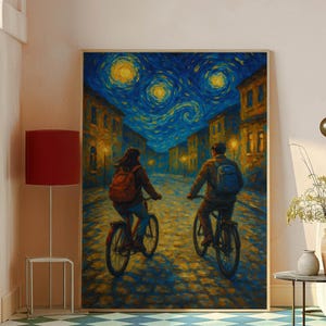 Van Gogh Cycling Couple Art Print - Two Cyclists Road Bike Wall Art - Cycling Adventure Poster - Cycling Love Decor - Cyclist Artwork