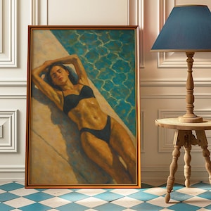 Woman Sunbathing Bikini Poster - Beachy Wall Art - Elegant Old Money Poster - Vintage Poster - Vogue Summer Poster - Chill Vibes Poster