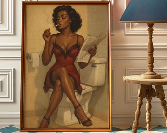 Vintage Black Woman Art Print – Retro Bathroom Glamour