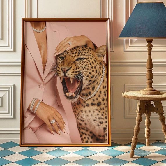Pink Leopard Wall art, Preppy Cheetah Wall Art, Luxury Fashion Print, Empowerment Wall Art,  Aesthetic Apartment Decor