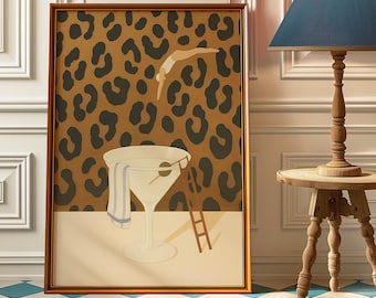 Martini Diver Poster: Glam Leopard Print Cocktail Art