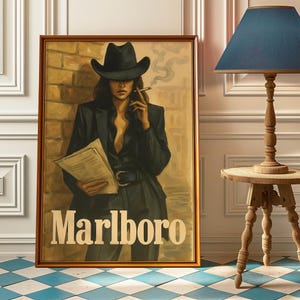 Impresión de póster vintage de cigarrillos del oeste - Impresión retro de vaquera Marlboro - Impresión artística vintage de Marlboro - Póster de modelo Marlboro - Impresión de cigarrillos