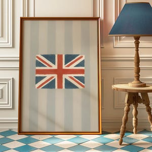 Coastal British Flag Wall Art Print – Vintage Union Jack Painting – UK Patriotic Home Decor – Blue Stripe British Colonial Poster