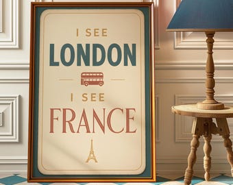Arte divertido para la pared del baño: Póster "Veo Londres, veo Francia", letrero retro atrevido para el baño, decoración vintage para apartamentos.