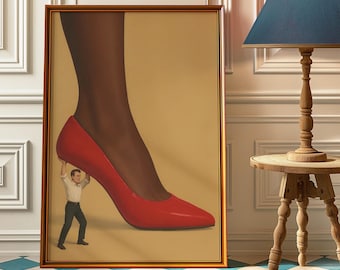 Feminist Art Print – Surreal Strong Woman, Red Heels