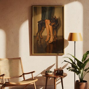 Femme Fatale Doberman Poster, Woman With Doberman Wall Art, Vintage Gothic Glam Print, Strong Feminine Artwork, Elegant Dog Portrait Decor image 8