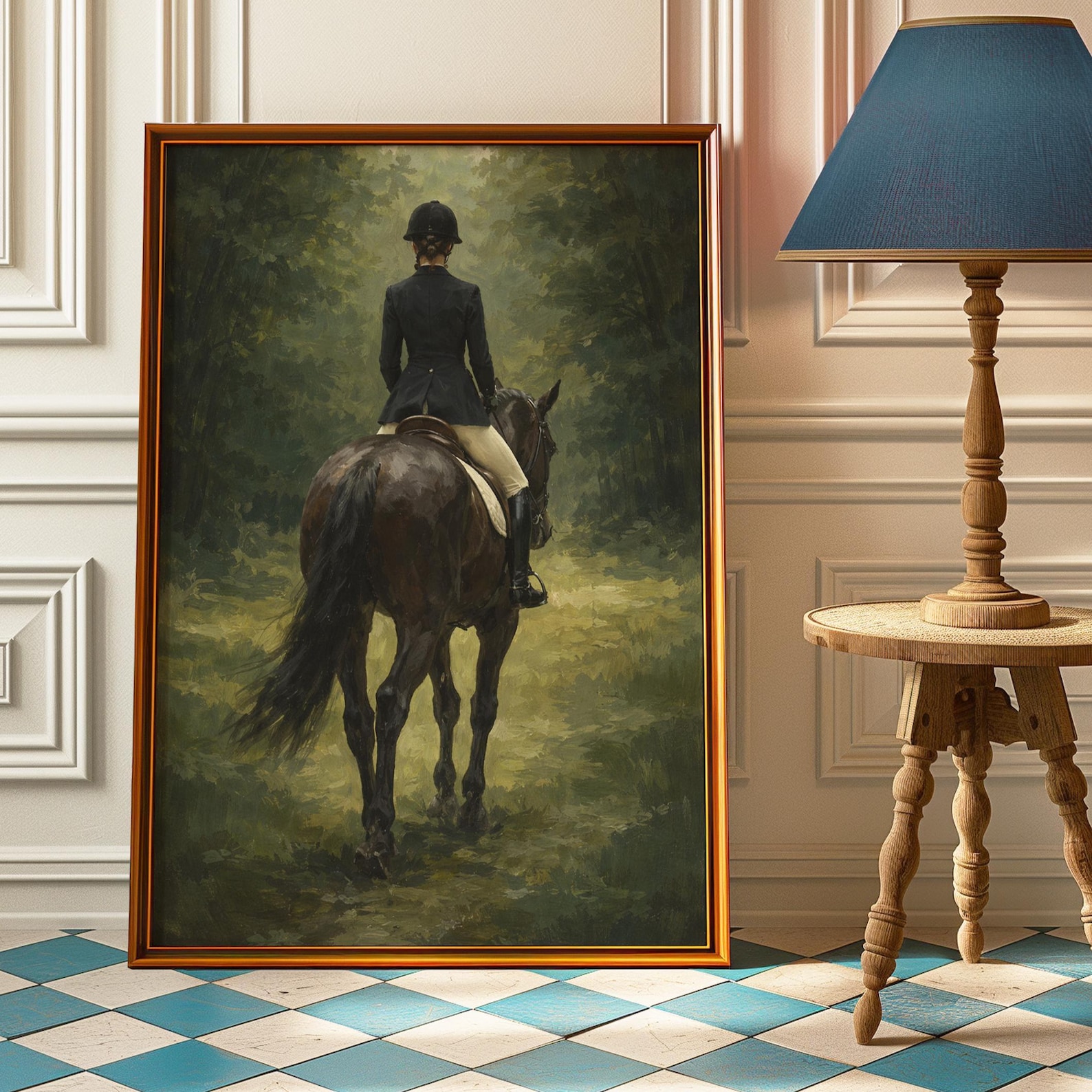 Equestrian Rider Poster, Vintage Horse Oil Painting Print, English ...
