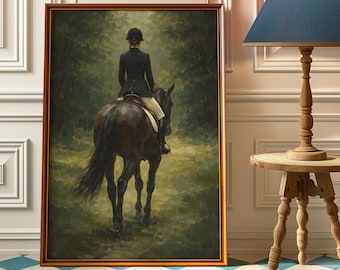 Equestrian Rider Poster, Vintage Horse Oil Painting Print, English Riding Wall Art, Dark Academia Country Decor