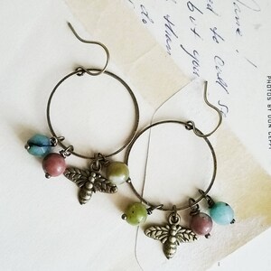 Colorful Beaded Bee Hoop Earings