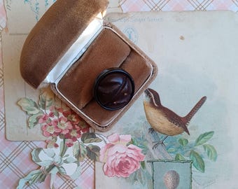 Vintage Button Statement Ring, Adjustable Brown Wood Cocktail Ring, Unique Upcycled Fashion Jewelry