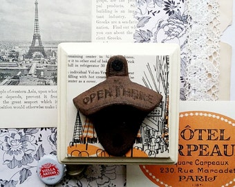 Wall Mount Beer Bottle Opener Made From a Vintage Cookbook Illustration, Retro Barware, Unique Gift Idea