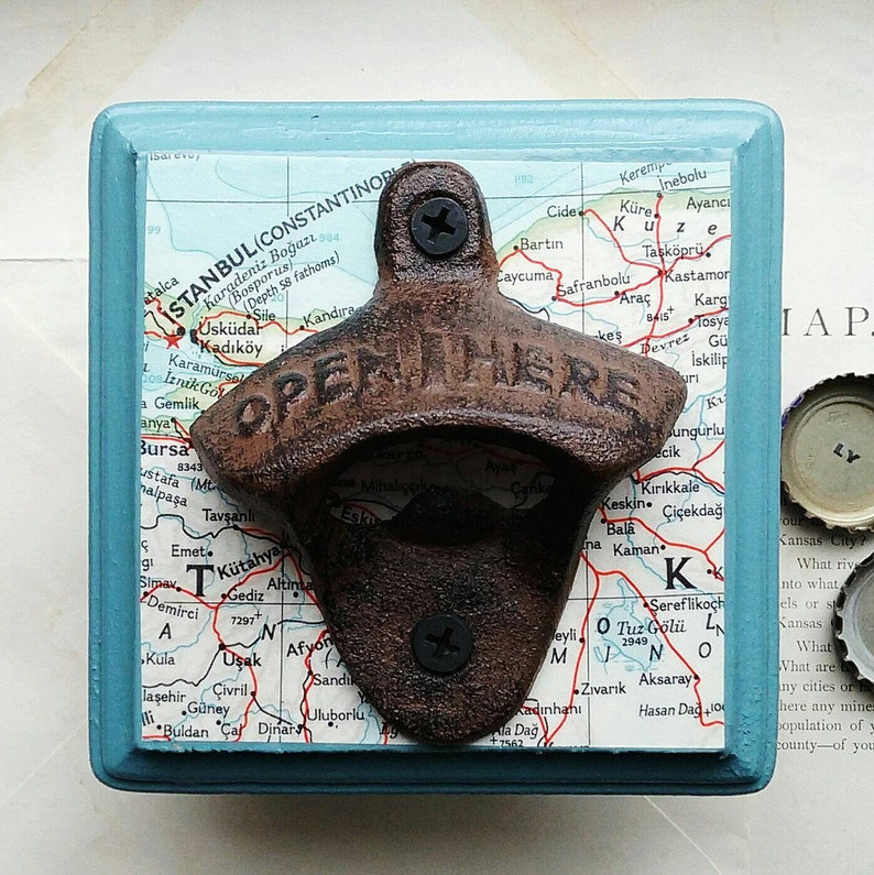 Wall Mount Beer Bottle Opener Made From a Vintage Map of Istanbul, Turkey image 5