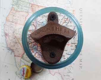 Wall Mount Beer Bottle Opener Made From a Vintage Map of Lake Tahoe, Nevada