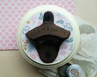 Wall Mounted Beer Bottle Opener, Cottage Core Pastel Floral Bar Accessories, Costal Grandma Decor