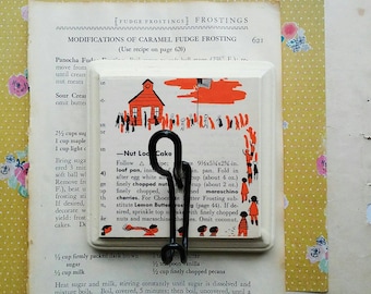 Decorative Kitchen Wall Hook Made From a Vintage Cookbook Illustration, Retro Apron or Towel Hanger, Unique Gift Idea