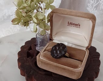 Vintage Button Statement Ring, Adjustable Brown Cocktail Ring, Fun Upcycled Fashion Jewelry