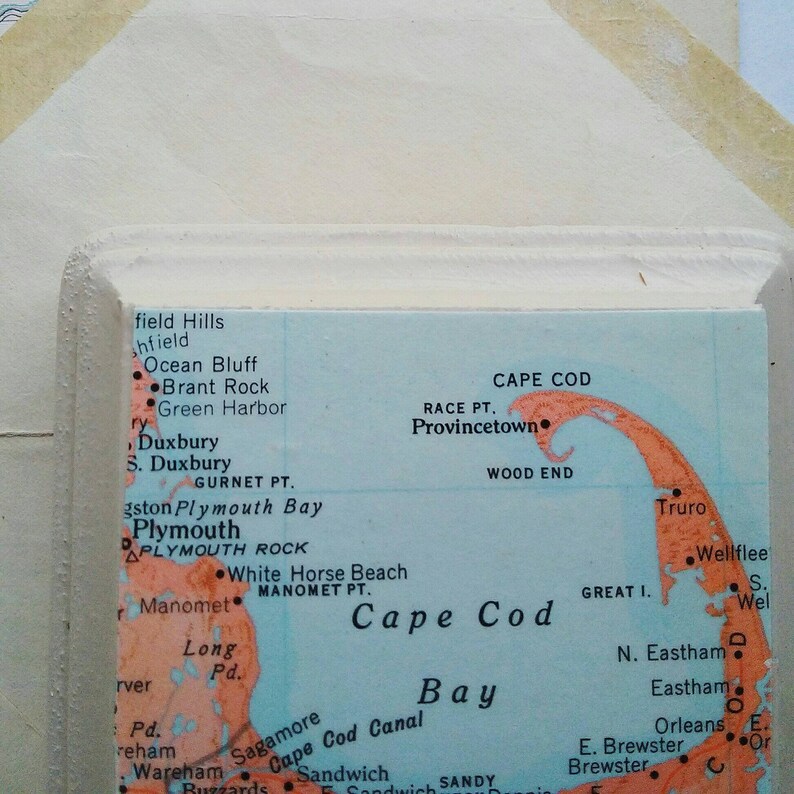 Rustic Travel Inspired Decor Cape Cod Wall Hook Decorative Hanger Made From a Vintage Map of Massachusetts