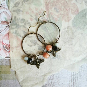 Colorful Beaded Bee Hoop Earings