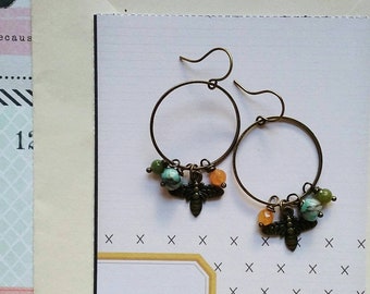Bee Hoop Earrings Sustainably Made With Colorful Upcycled Vintage Beads, Boho Style Jewelry for Women