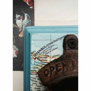 Wall Mount Beer Bottle Opener Made From a Vintage Map of Istanbul, Turkey image 3