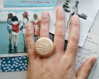 Vintage Button Ring, Big Peach Adjustable Statement Ring