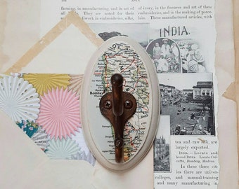 Decorative Wall Hook Made From a Vintage Map of India