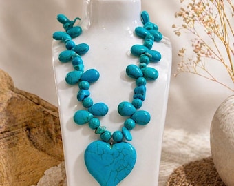 Ocean Blue Jade Heart Statement Necklace