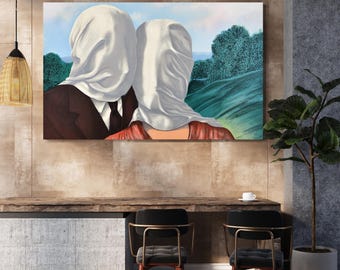 The Lovers Canvas Wall Art – Surrealist Romantic Art Print