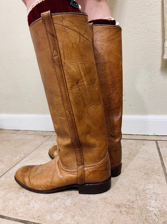 1970s 6.5 Justin Tall Buckskin Tan up 