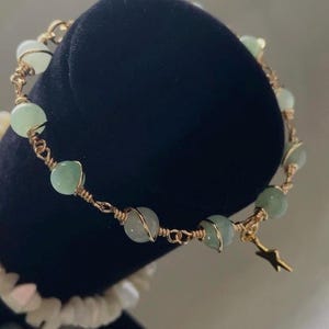 Green Jade Crystal Bracelet: Gold Star Charm, Handmade Jewelry