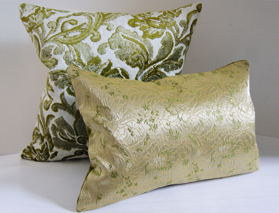 Gold and Green Brocade Pillow Cover decorative pillow cover Etsy