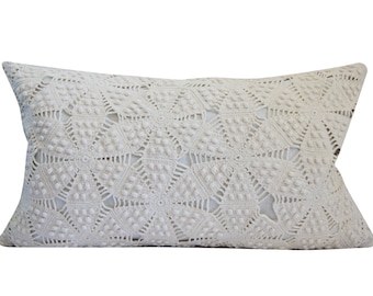 Funda de almohada de ganchillo vintage - Hecha a mano, pieza de colección, 14x24 pulgadas