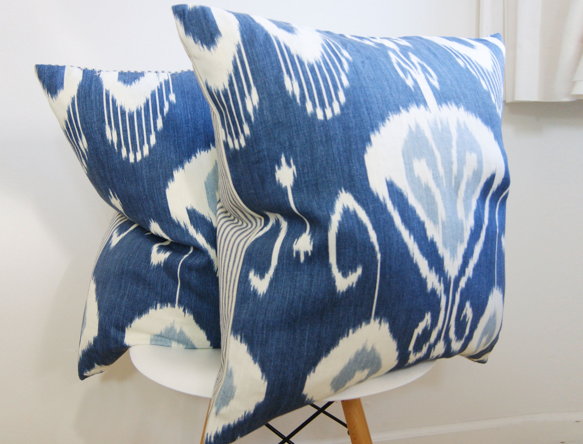 Blue and White Ikat Pillow Cover Linenkravet 25x25 Inch Etsy
