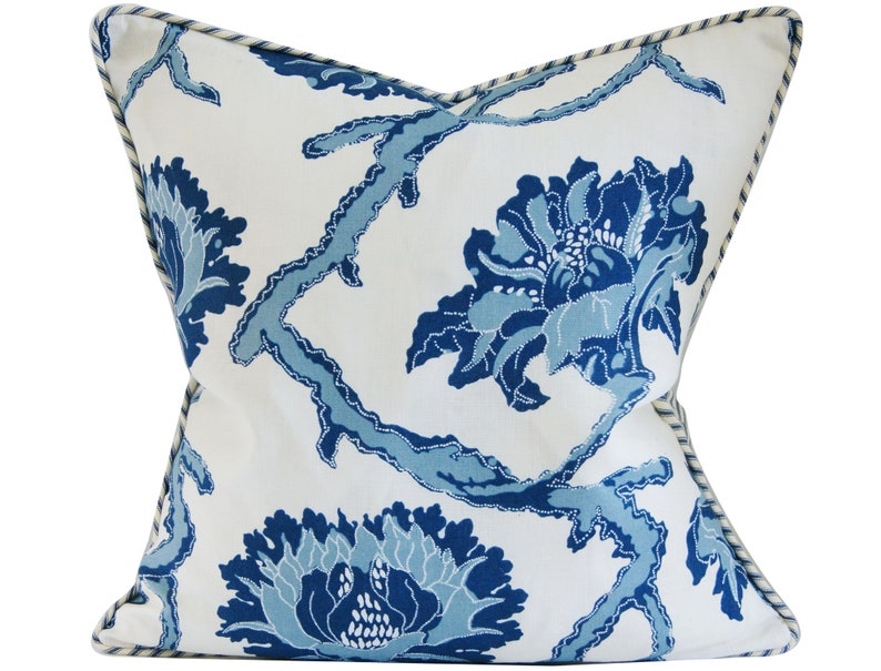 French General Linen Pillow Cover in Indigo Botanical Batik Etsy