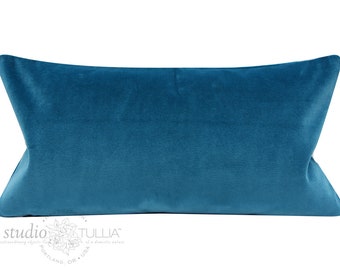 Teal velvet,  Pillow Cover, Lumbar, 11x21, Blue velvet, Studio Tullia, ready to ship