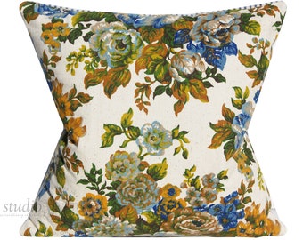 Vintage Floral pillow Cover,  custom sizes, mid century, cottage chic, autumn, made to order