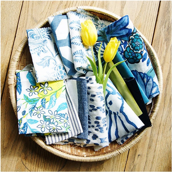 Blue & White Citrus Garden,  swatches available, fabric samples, curated by Suzanne for Studio Tullia