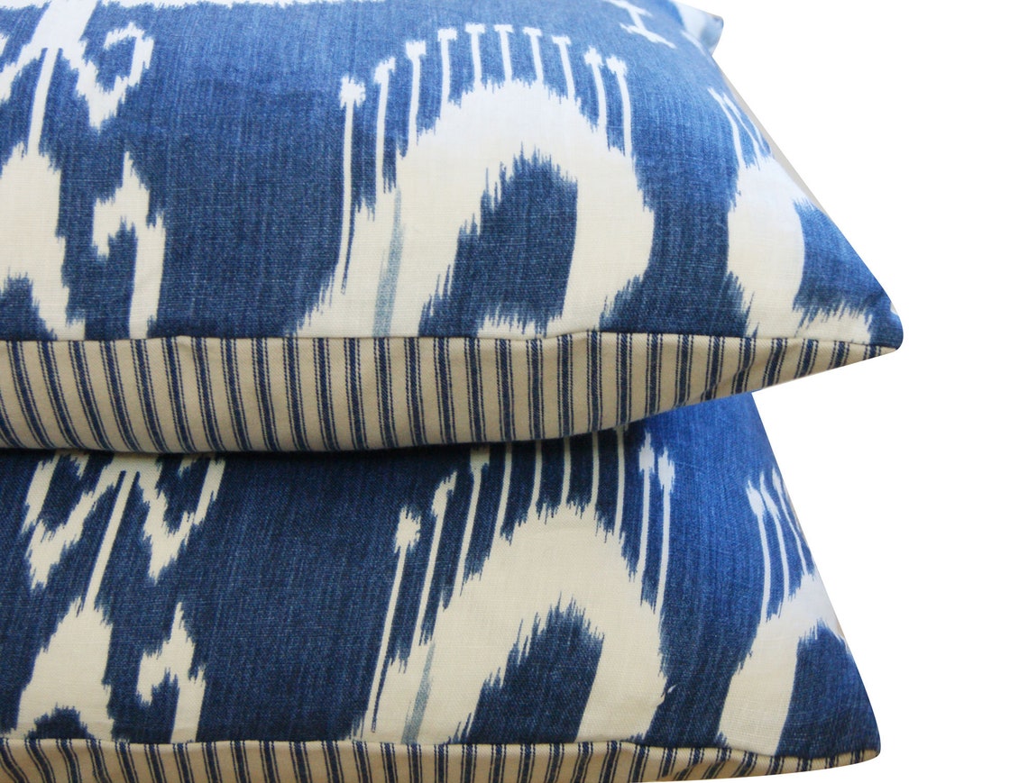 Blue and White Ikat Pillow Cover Linenkravet 25x25 Inch Etsy