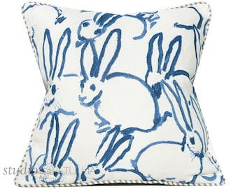 Bunny Hutch, Navy, Hunt Slonem, Lee Jofa, 17- 20 - 22 - 24-26 inch pick your size, made to order