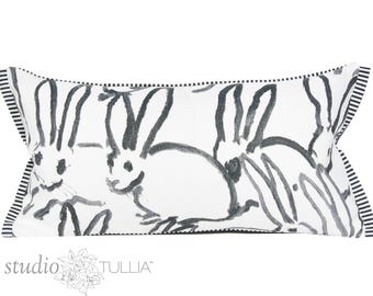 Hunt Slonem Bunny Hutch in Black by Lee Jofa, Pillow Cover, Groundworks, Lumbar, 11x17 inches, 11x21 inches, 13x19 inches