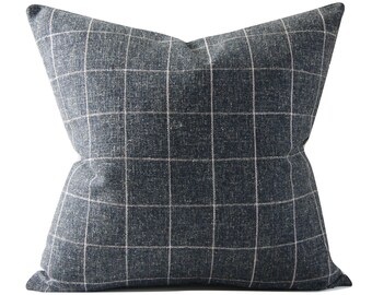 Checkered Pillow Cover, Rockport in Charcoal, Black and White Pillow Cover, 20x20 inches, grid, check, ready to ship