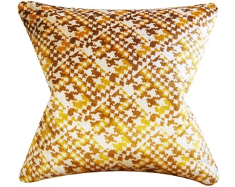 Funda de almohada de terciopelo vintage – Diseño floral dorado de mediados de siglo, 50 cm (20 pulgadas)
